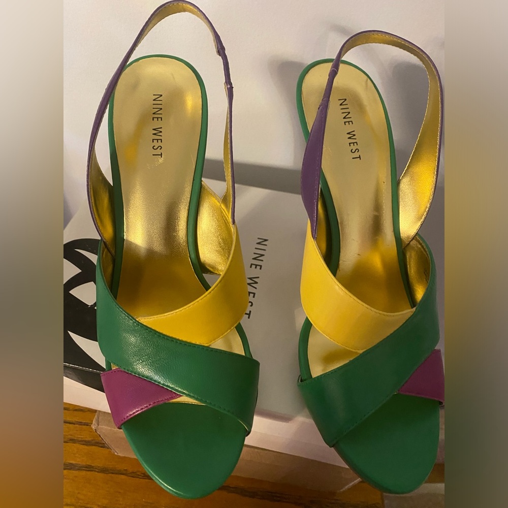 Nine West Green and Yellow Slingback Heels - Picture 9 of 10